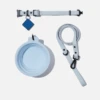 Sky Blue QALO Leash & Collar & Classic Navy TraQ Dog ID Tag Set